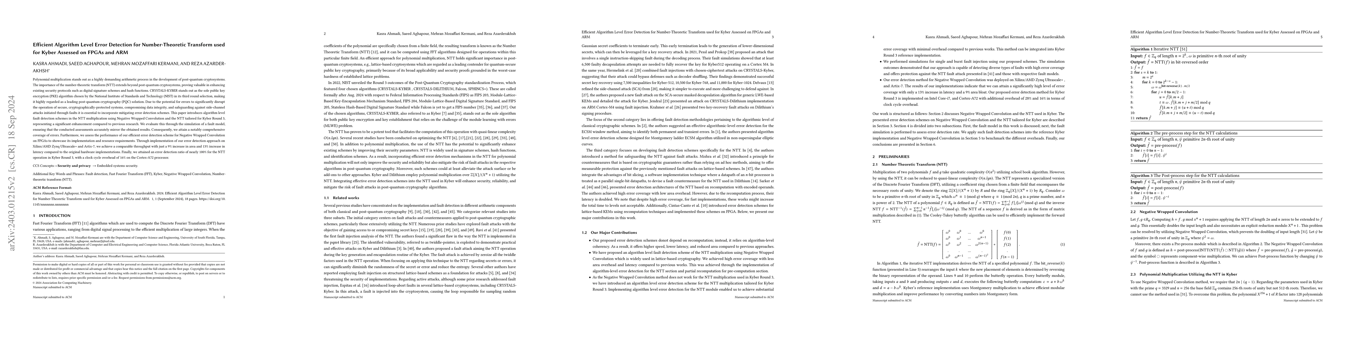 Thumbnail for Efficient Algorithm Level Error Detection for Number-Theoretic Transform
  Assessed on FPGAs
