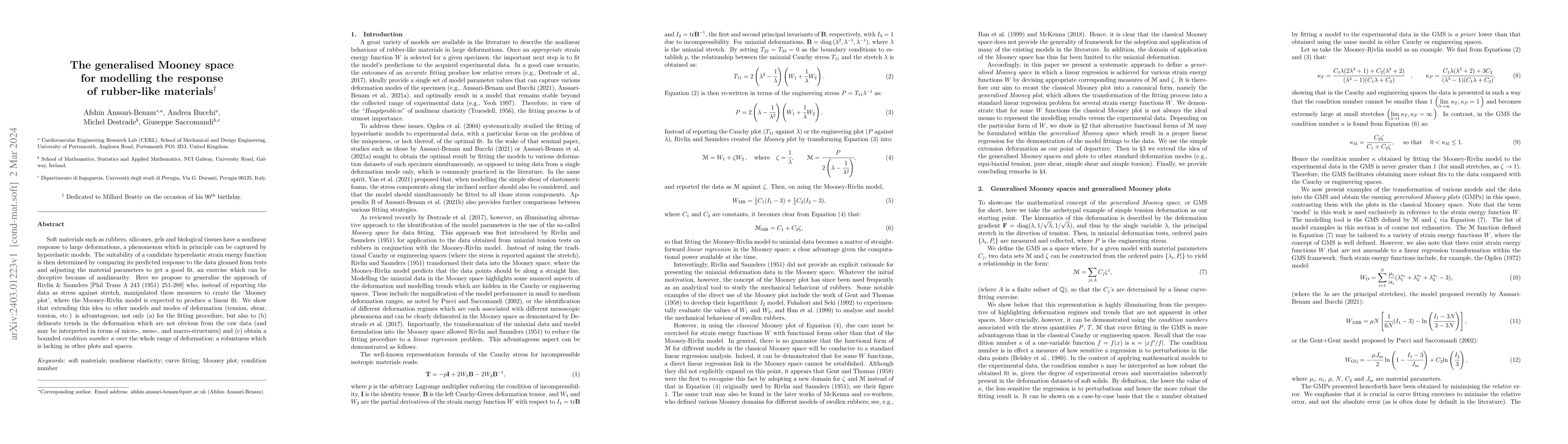 Thumbnail for The generalised Mooney space for modelling the response of rubber-like
  materials