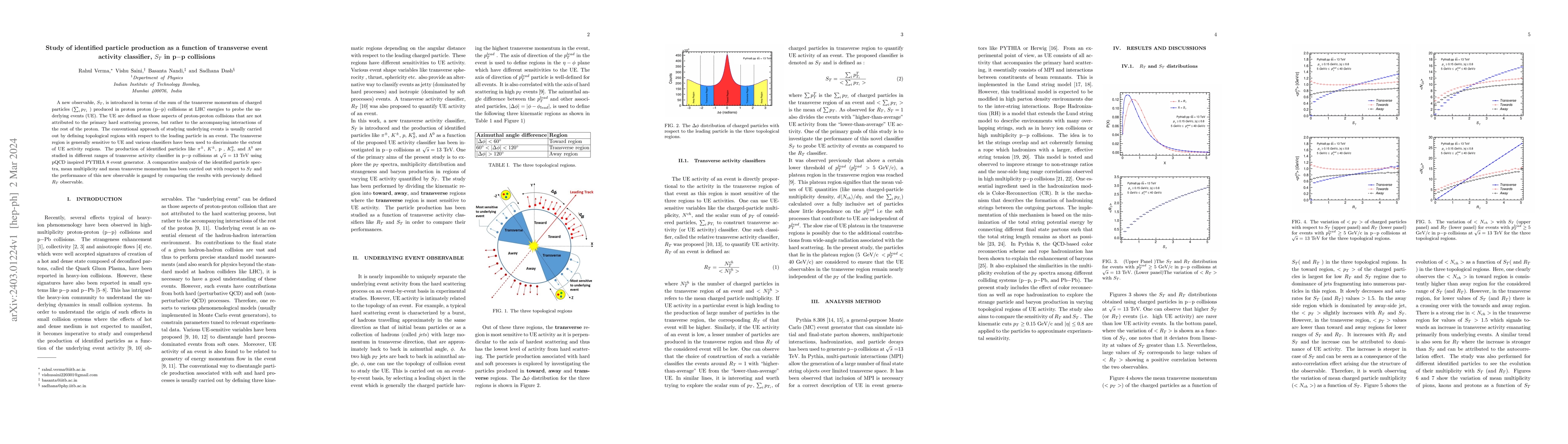 Thumbnail for Study of identified particle production as a function of transverse
  event activity classifier, $S_{T}$ in p$-$p collisions