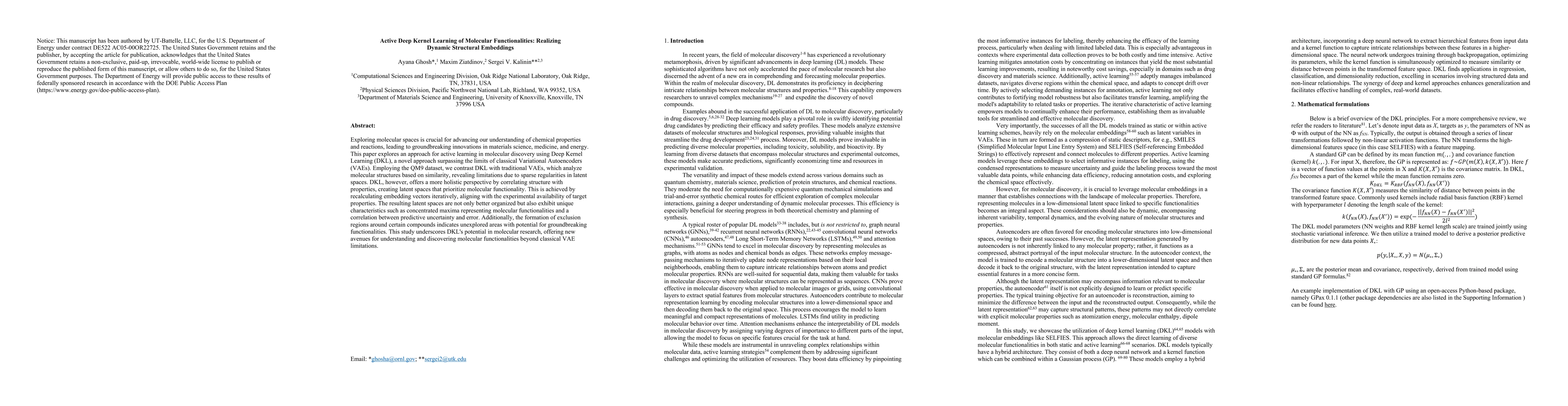 Thumbnail for Active Deep Kernel Learning of Molecular Functionalities: Realizing
  Dynamic Structural Embeddings