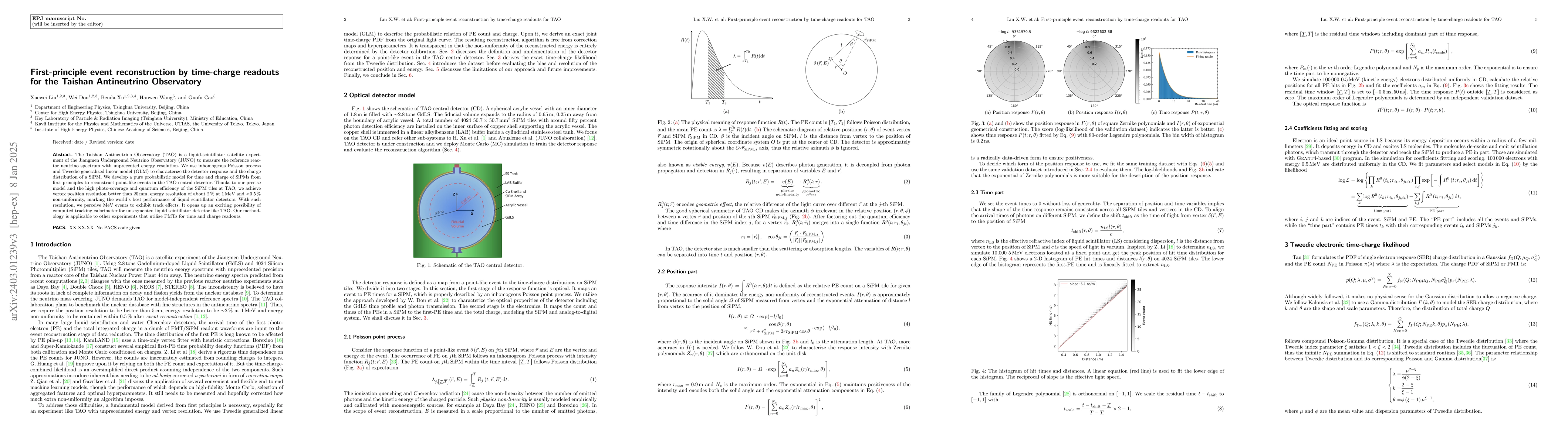 Thumbnail for First-principle event reconstruction by time-charge readouts for the
  Taishan Antineutrino Observatory