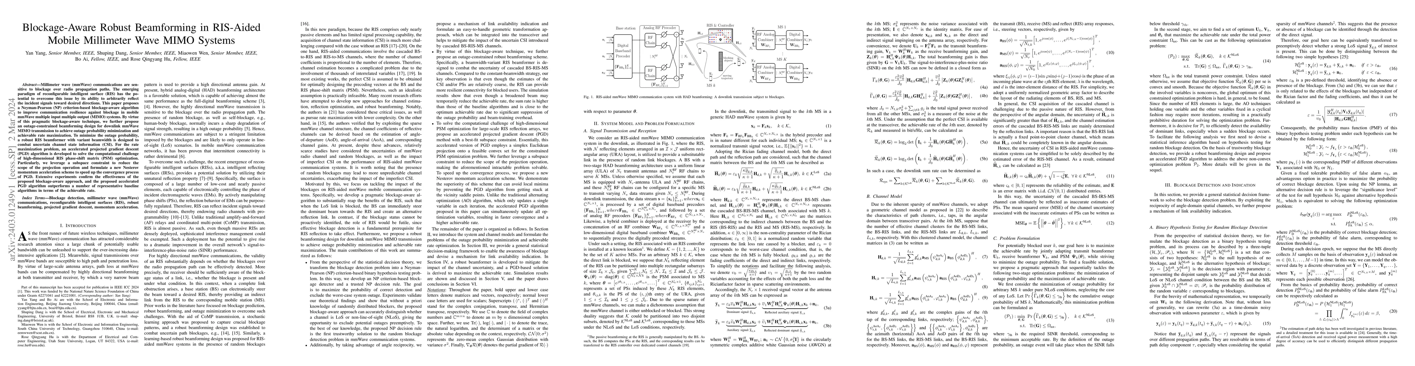 Thumbnail for Blockage-Aware Robust Beamforming in RIS-Aided Mobile Millimeter Wave
  MIMO Systems