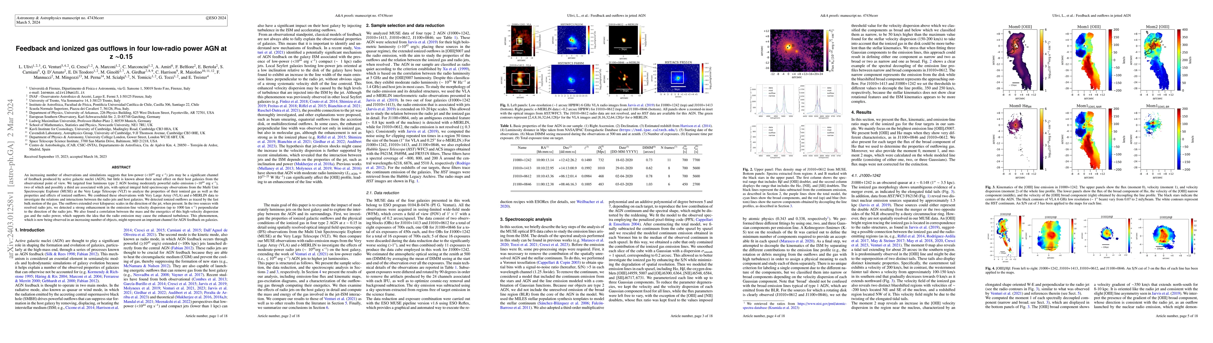 Thumbnail for Feedback and ionized gas outflows in four low-radio power AGN at z
  $\sim$0.15