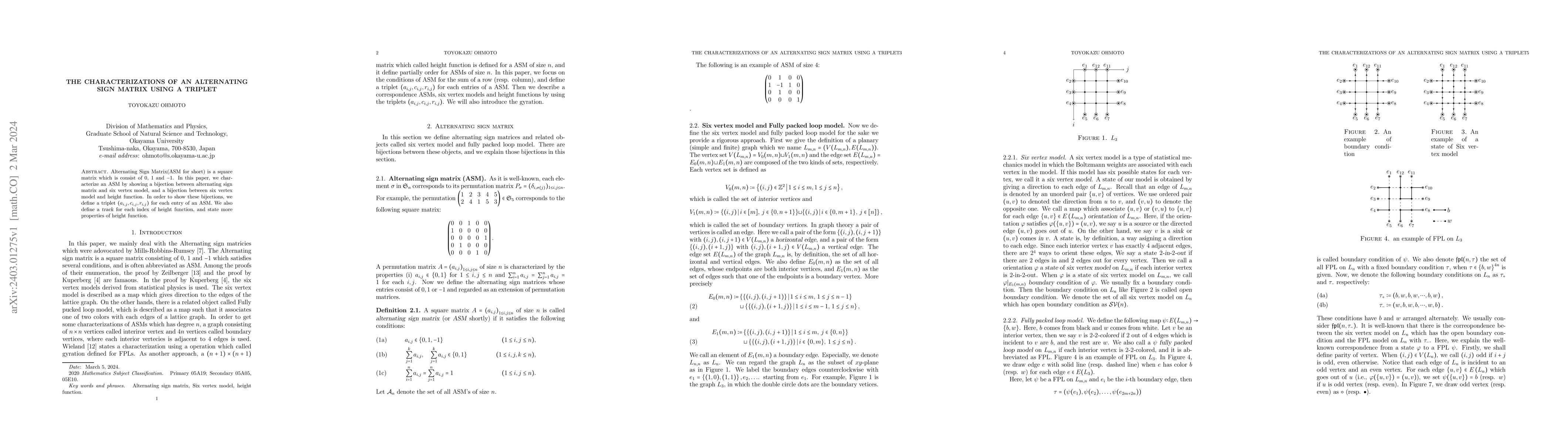 Thumbnail for The characterization of an Alternating Sign Matrix using a triplet