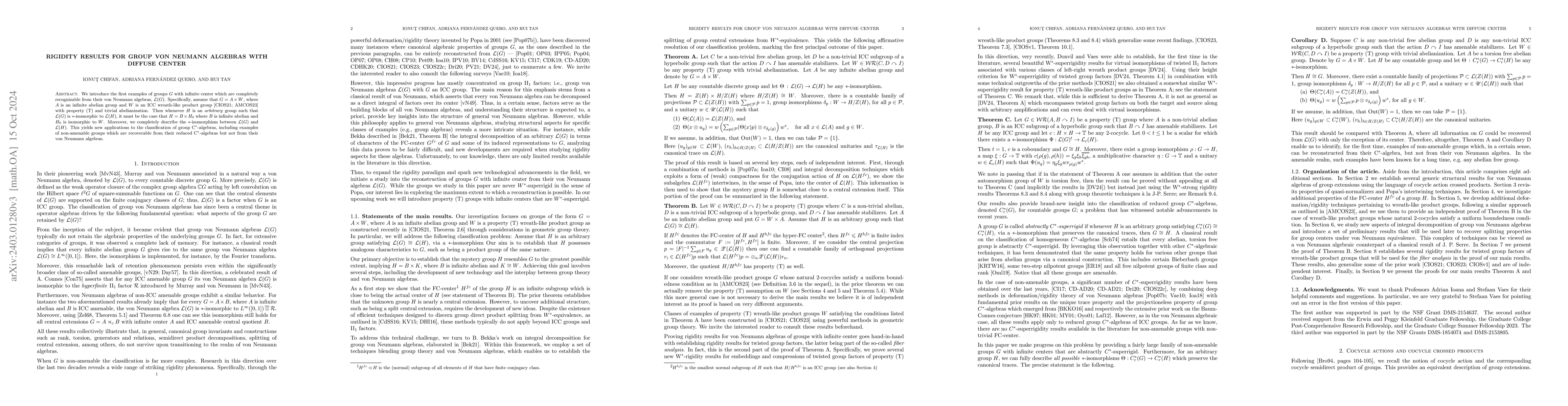 Thumbnail for Rigidity results for group von Neumann algebras with diffuse center