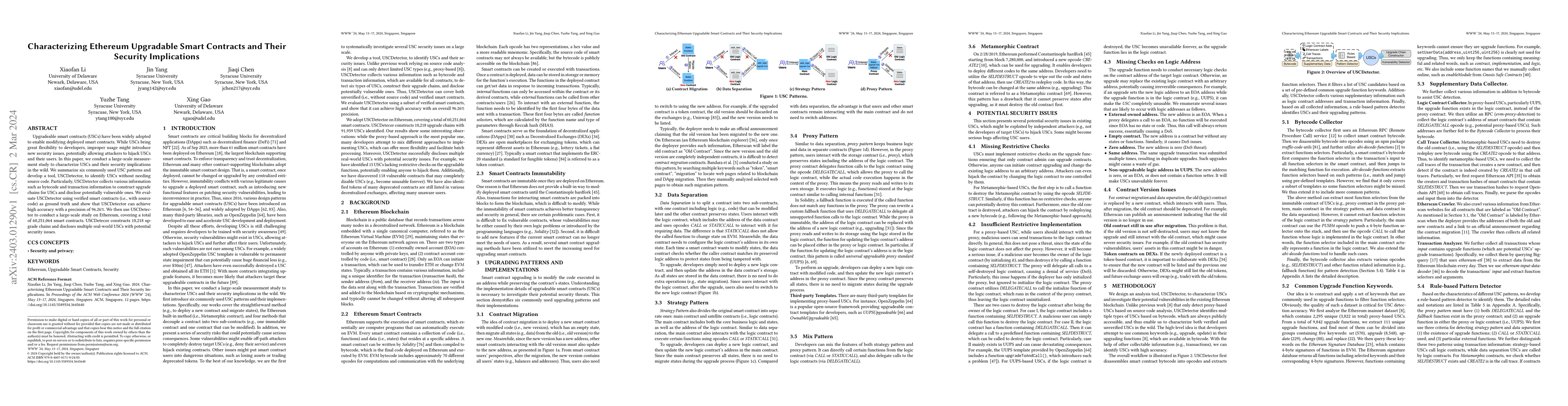 Thumbnail for Characterizing Ethereum Upgradable Smart Contracts and Their Security
  Implications