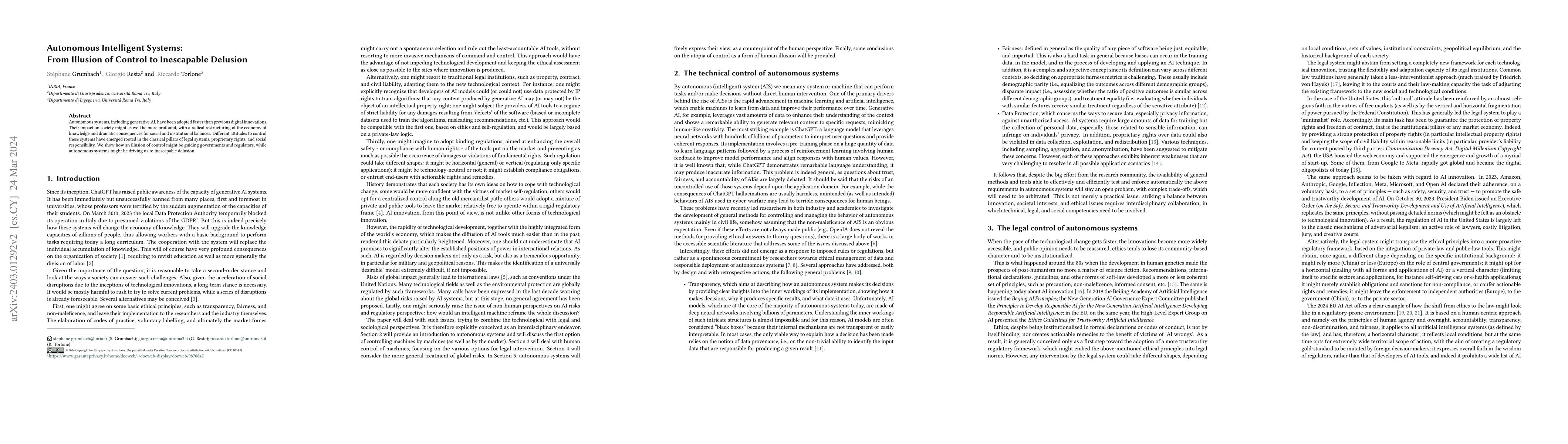 Thumbnail for Autonomous Intelligent Systems: From Illusion of Control to Inescapable
  Delusion