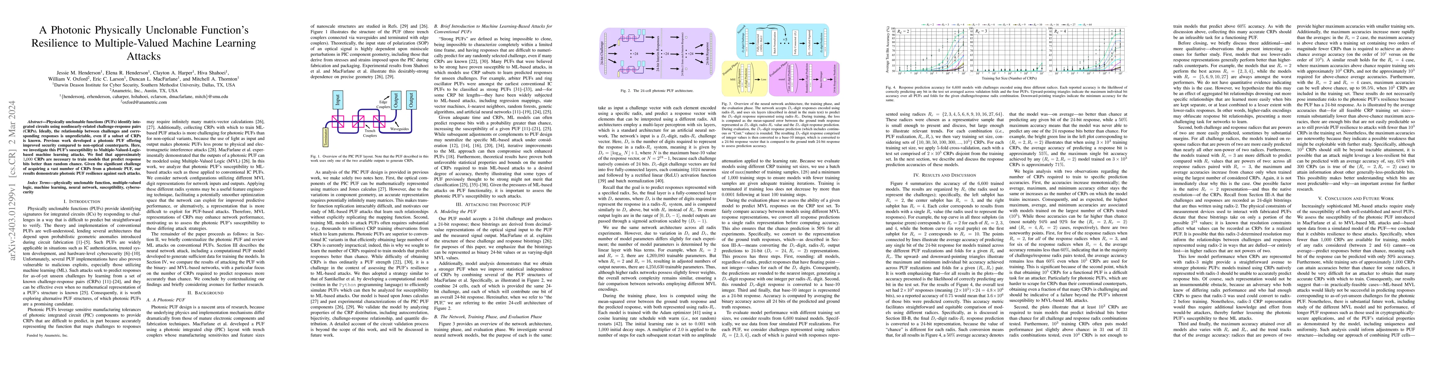 Thumbnail for A Photonic Physically Unclonable Function's Resilience to
  Multiple-Valued Machine Learning Attacks