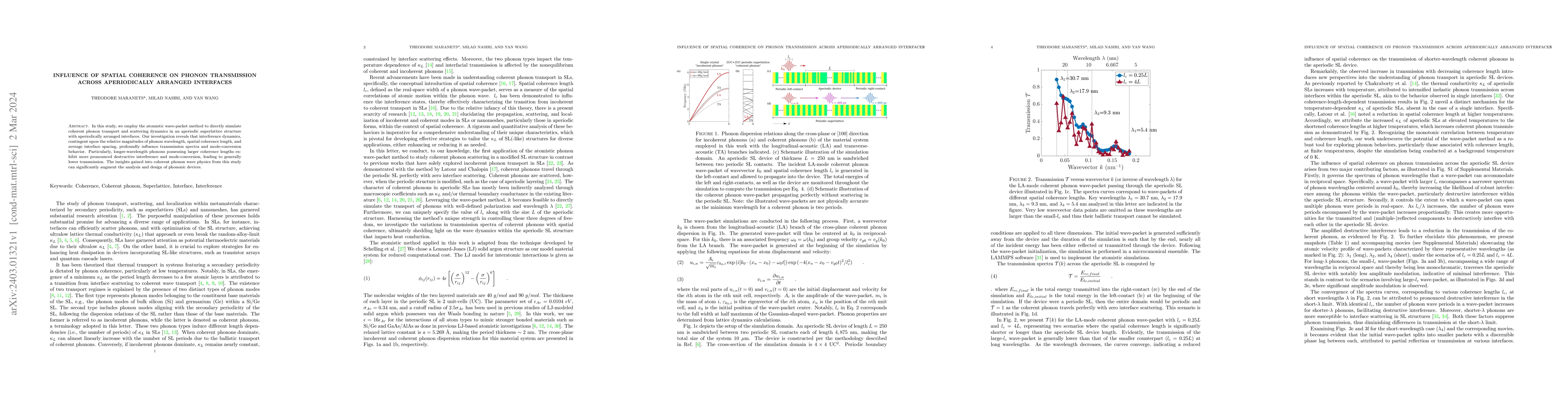 Thumbnail for Influence of Spatial Coherence on Phonon Transmission across
  Aperiodically Arranged Interfaces