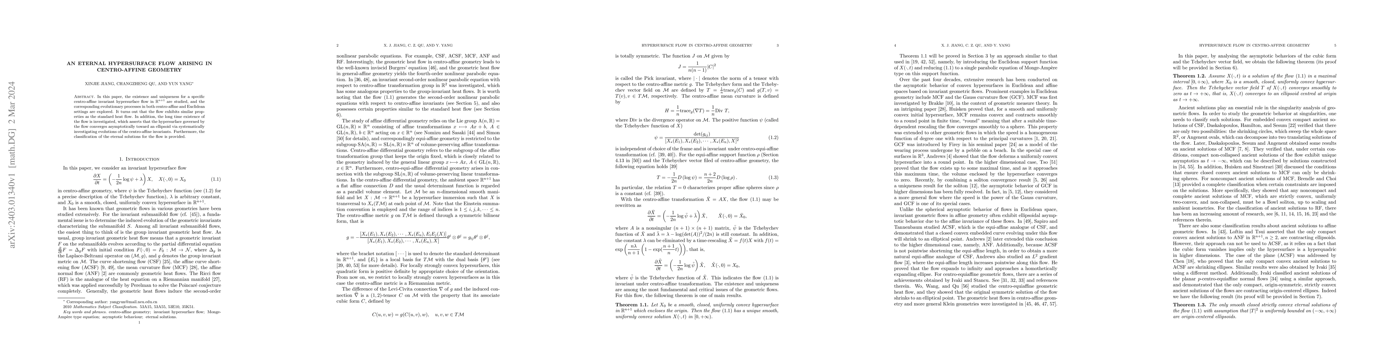Thumbnail for An eternal hypersurface flow arising in centro-affine geometry