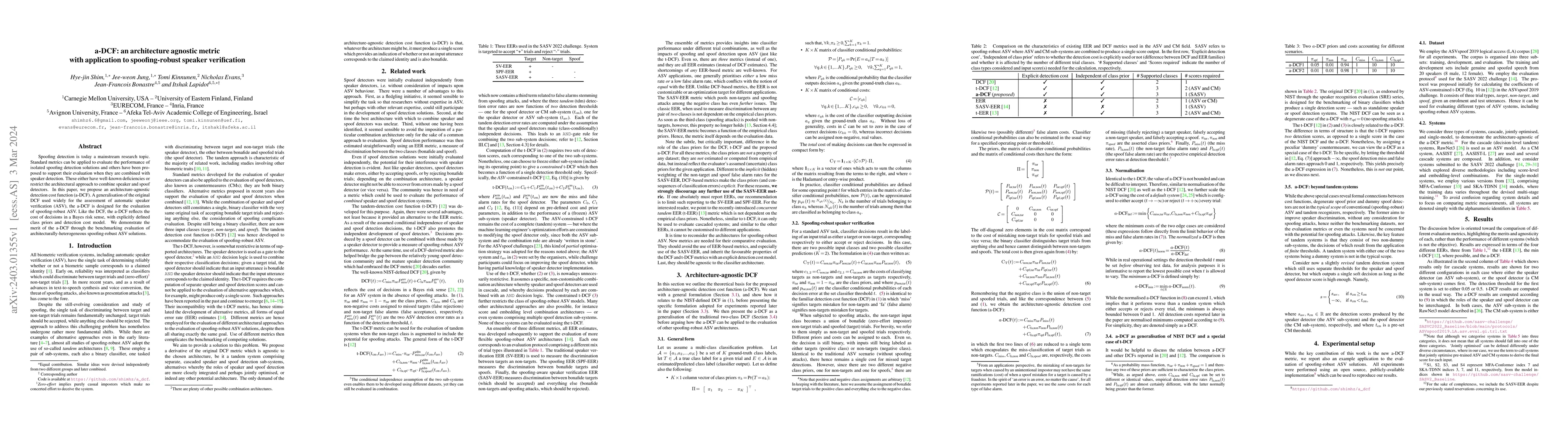 Thumbnail for a-DCF: an architecture agnostic metric with application to
  spoofing-robust speaker verification