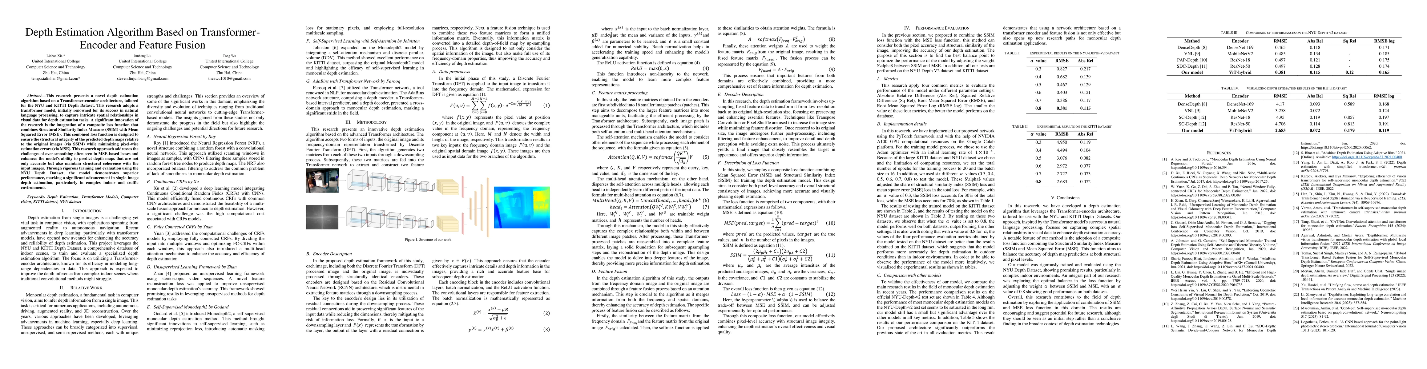 Thumbnail for Depth Estimation Algorithm Based on Transformer-Encoder and Feature
  Fusion
