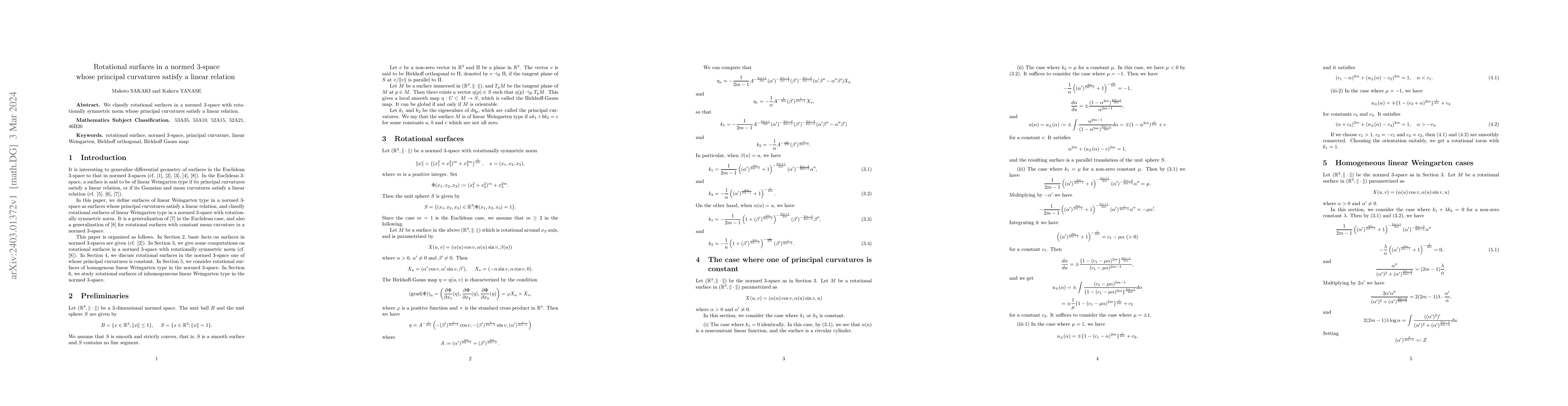 Thumbnail for Rotational surfaces in a normed 3-space whose principal curvatures
  satisfy a linear relation