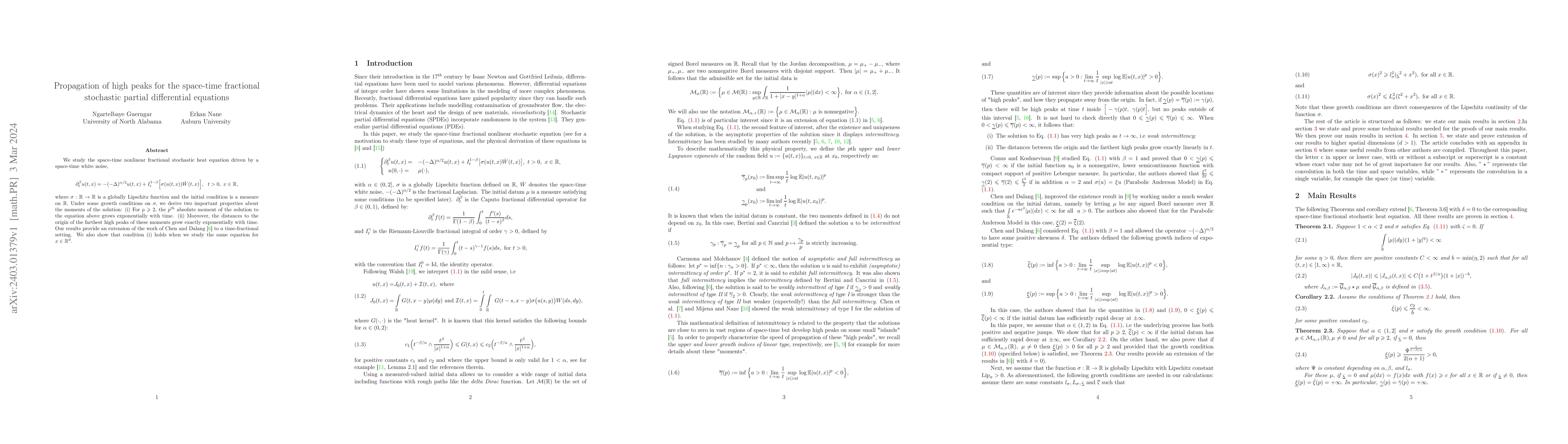 Thumbnail for Propagation of high peaks for the space-time fractional stochastic
  partial differential equations