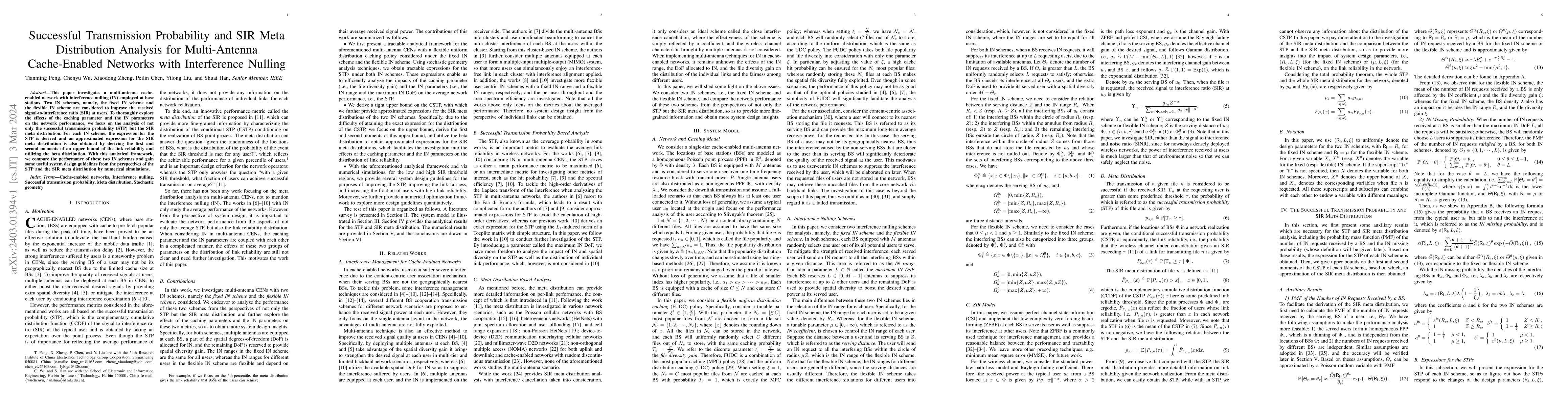 Thumbnail for Successful Transmission Probability and SIR Meta Distribution Analysis
  for Multi-Antenna Cache-Enabled Networks with Interference Nulling