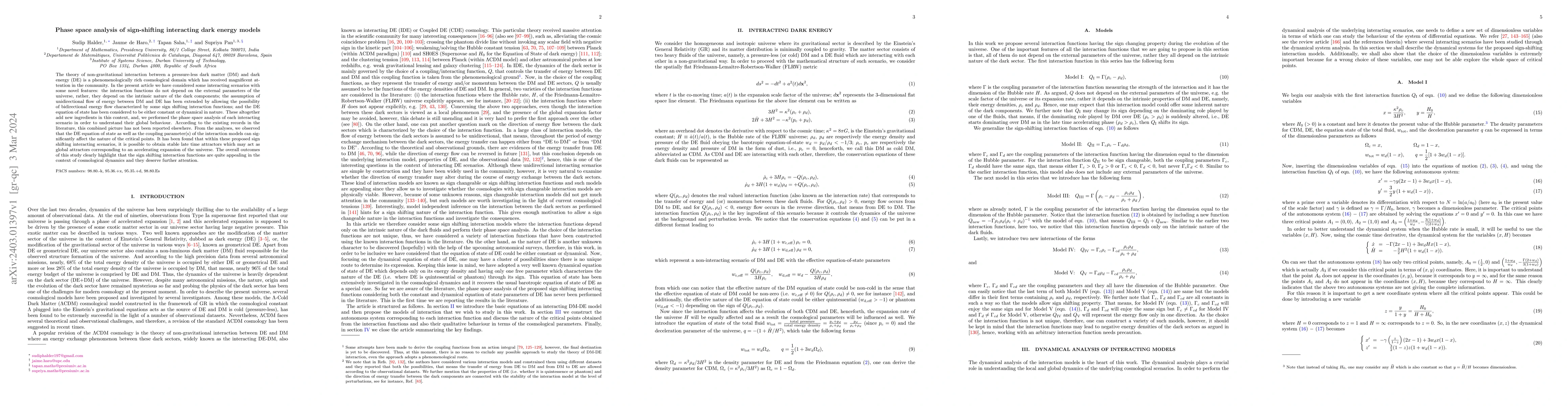 Thumbnail for Phase space analysis of sign-shifting interacting dark energy models