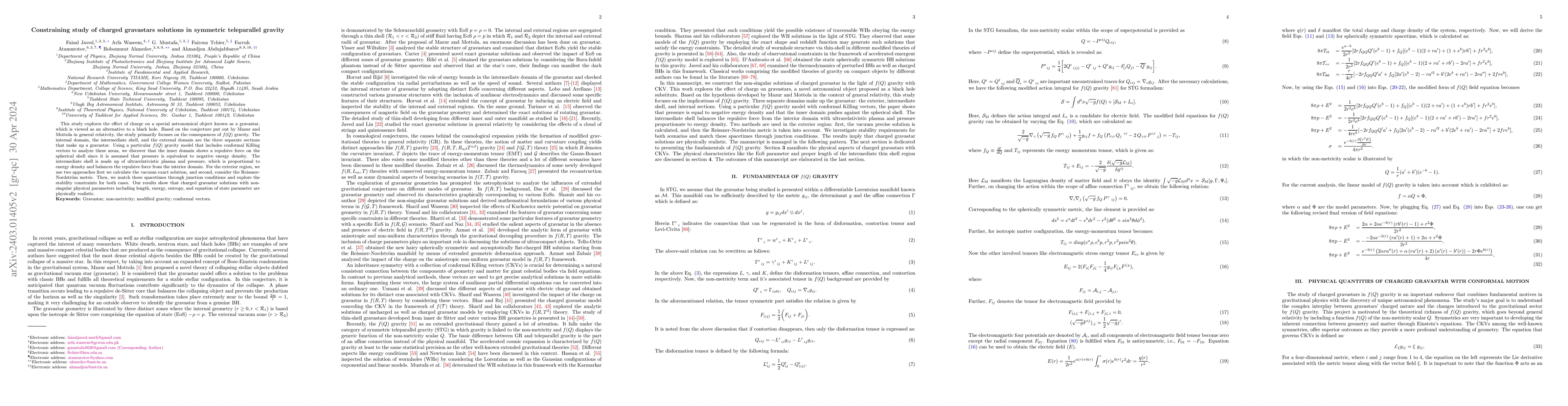 Thumbnail for Constraining study of charged gravastars solutions in symmetric
  teleparallel gravity
