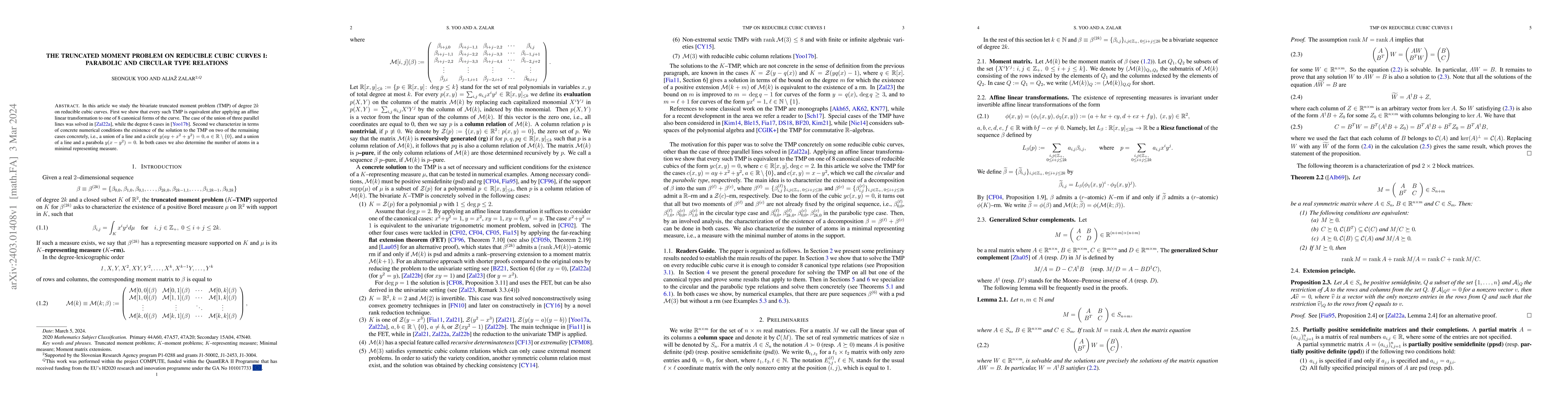 Thumbnail for The truncated moment problem on reducible cubic curves I: Parabolic and
  Circular type relations