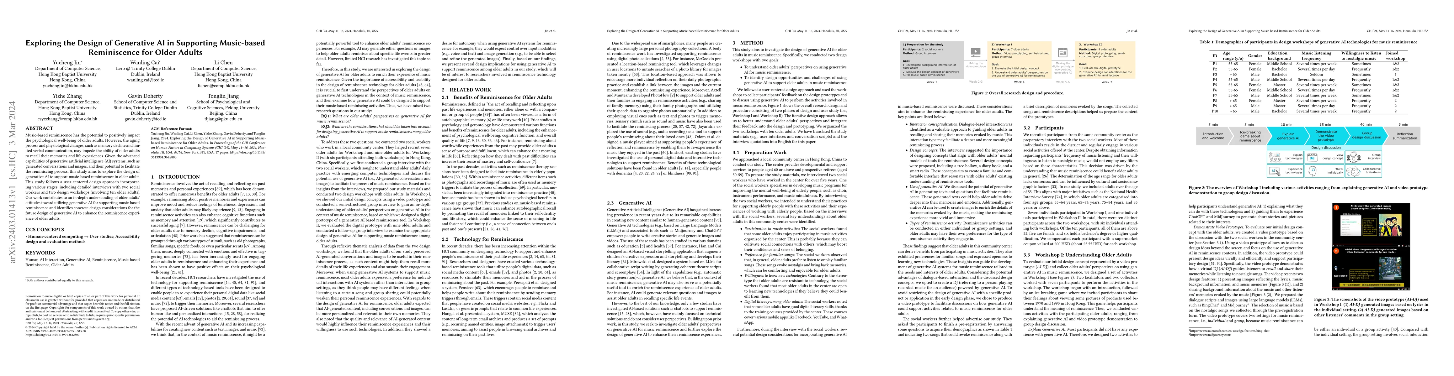 Thumbnail for Exploring the Design of Generative AI in Supporting Music-based
  Reminiscence for Older Adults