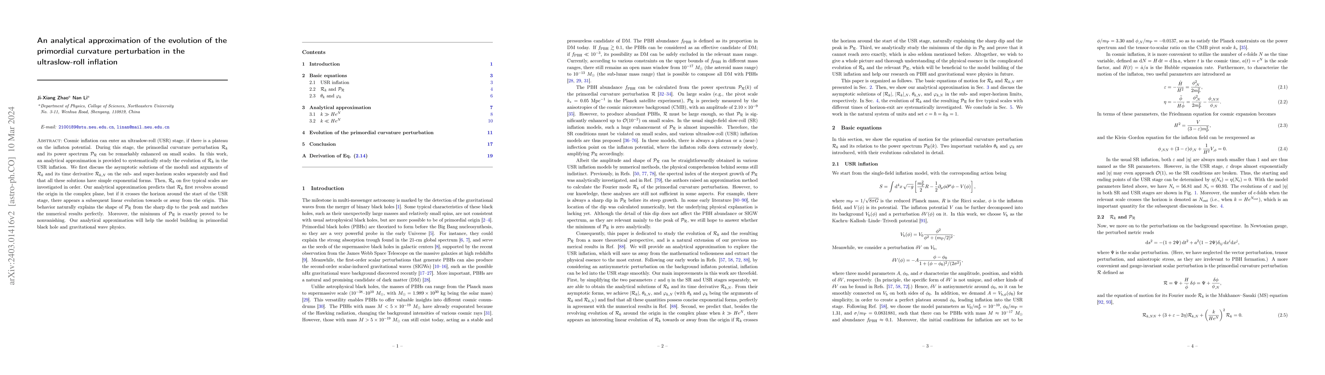 Thumbnail for An analytical approximation of the evolution of the primordial curvature
  perturbation in the ultraslow-roll inflation