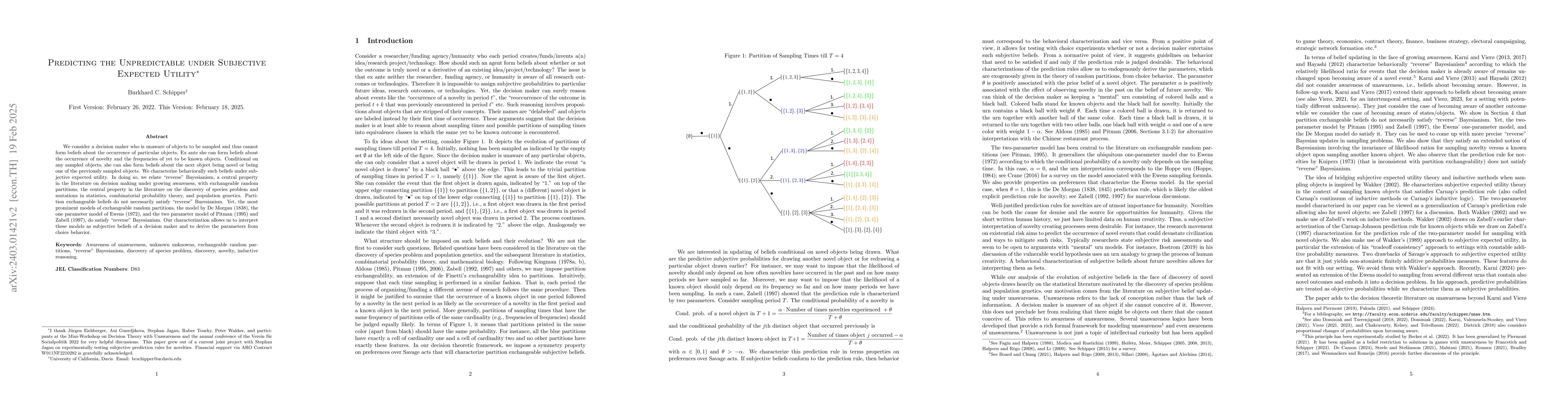 Thumbnail for Predicting the Unpredictable under Subjective Expected Utility