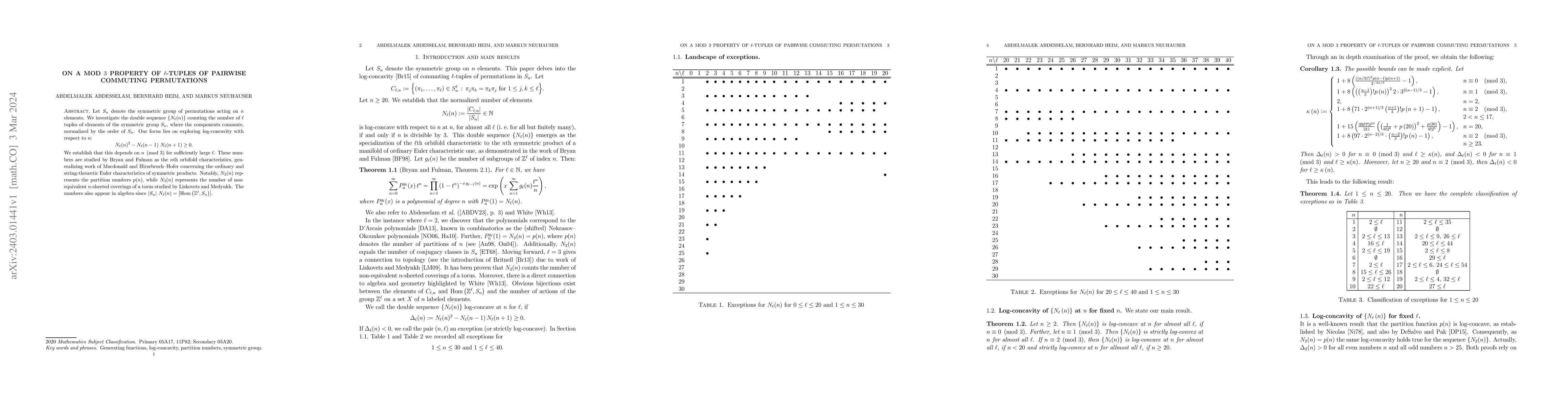 Thumbnail for On a mod $3$ property of $\ell $-tuples of pairwise commuting
  permutations