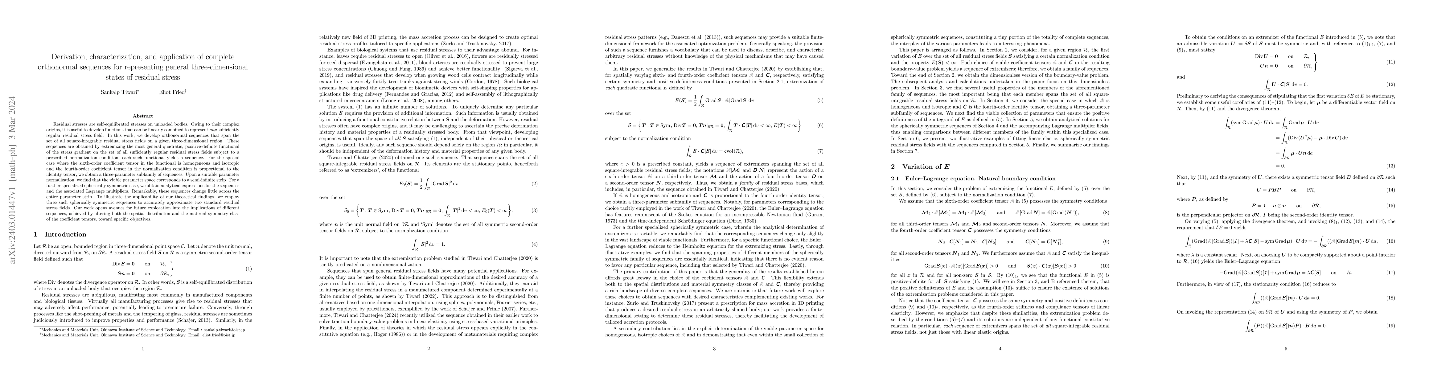 Thumbnail for Derivation, characterization, and application of complete orthonormal
  sequences for representing general three-dimensional states of residual
  stress