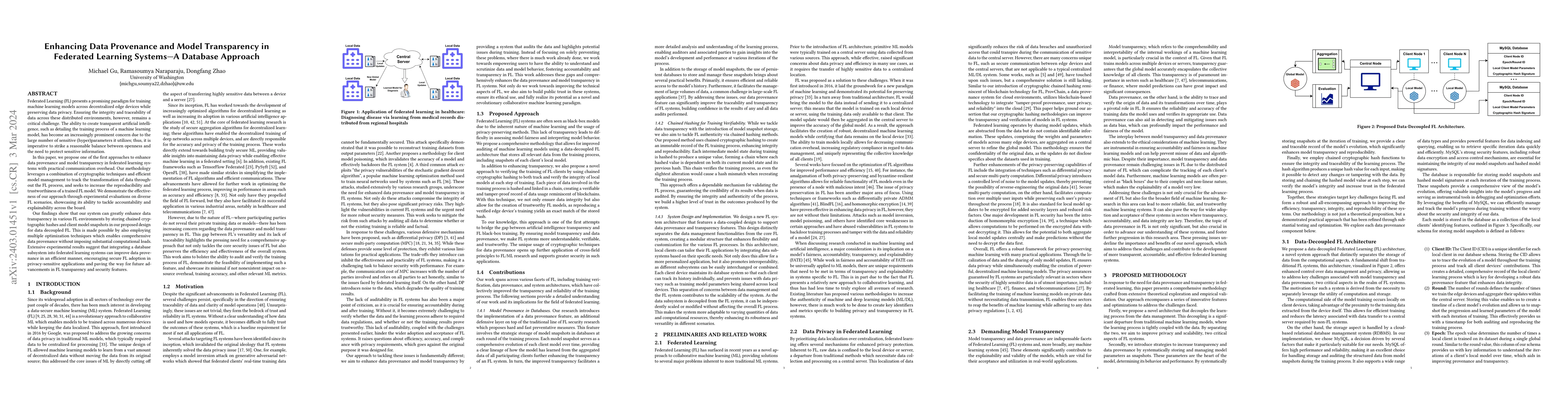 Thumbnail for Enhancing Data Provenance and Model Transparency in Federated Learning
  Systems -- A Database Approach