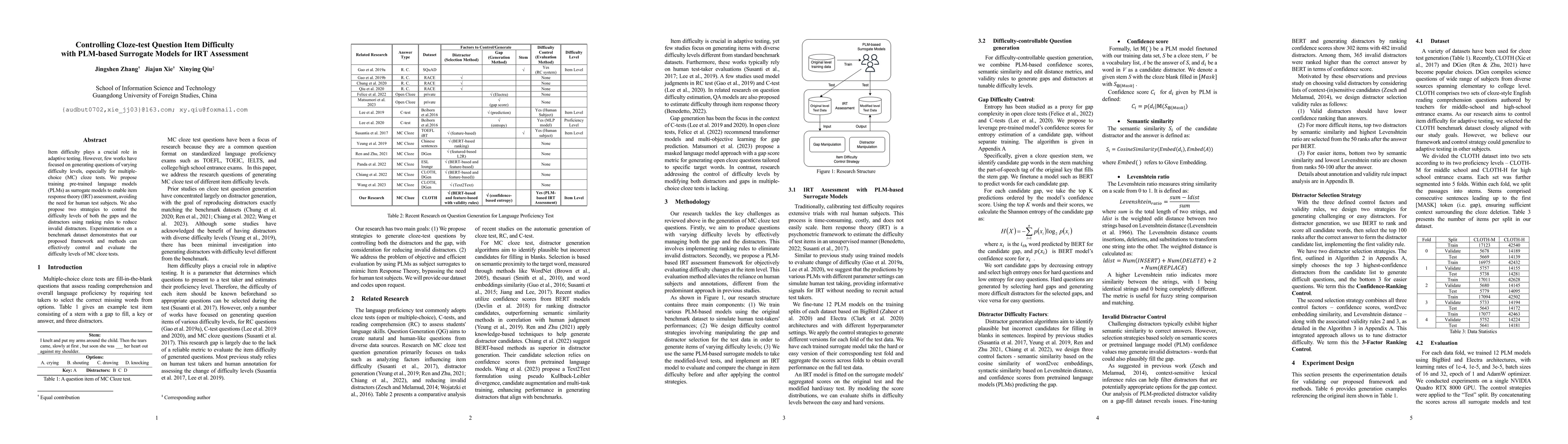 Thumbnail for Controlling Cloze-test Question Item Difficulty with PLM-based Surrogate
  Models for IRT Assessment