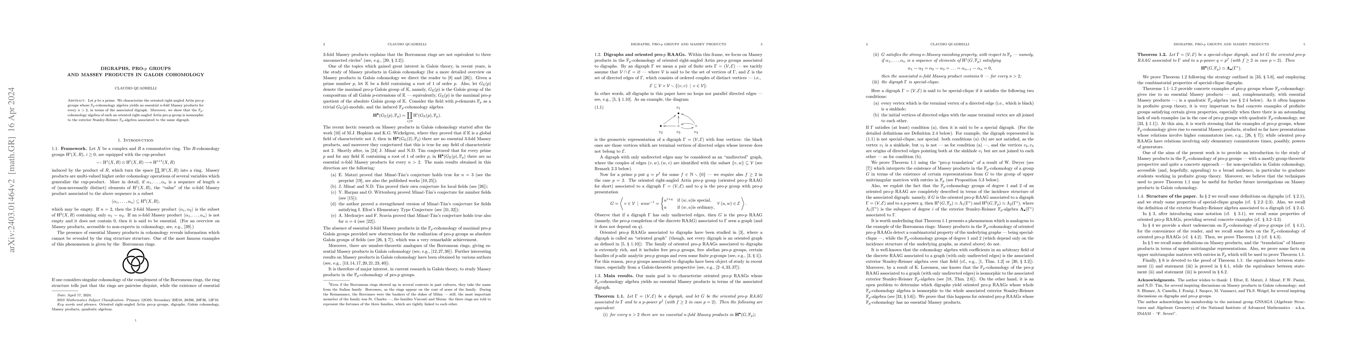 Thumbnail for Digraphs, pro-$p$ groups and Massey products in Galois cohomology
