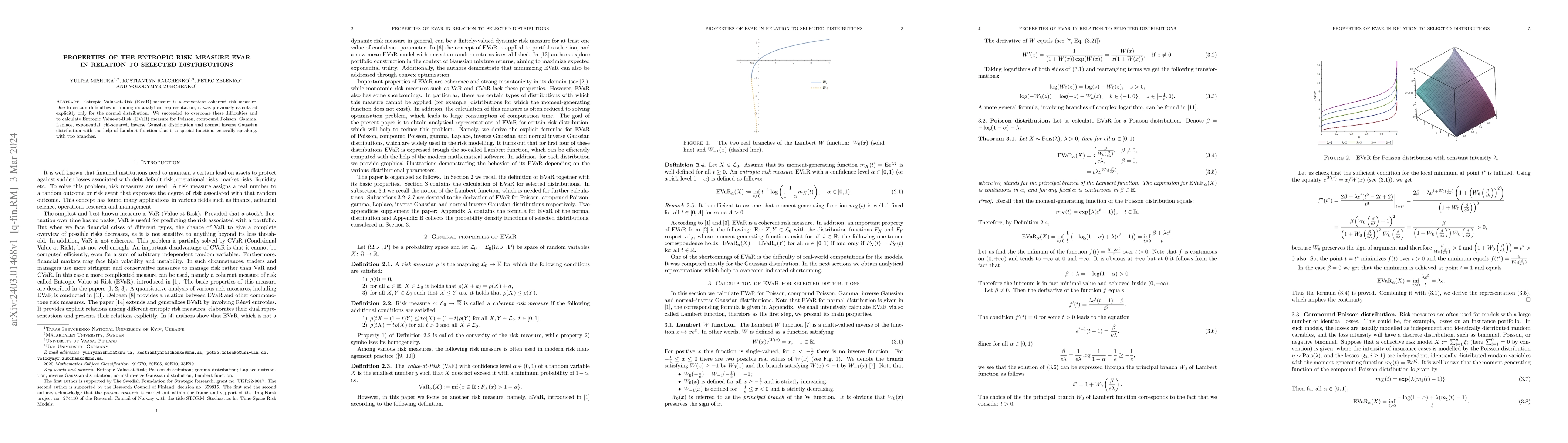 Thumbnail for Properties of the entropic risk measure EVaR in relation to selected
  distributions