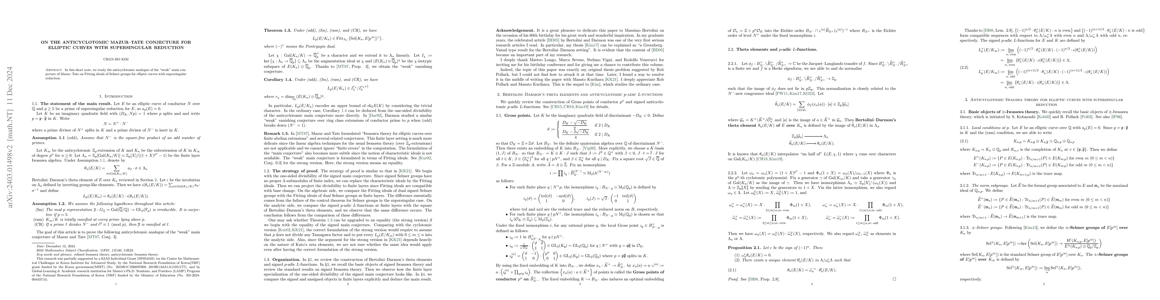 Thumbnail for On the anticyclotomic Mazur-Tate conjecture for elliptic curves with
  supersingular reduction