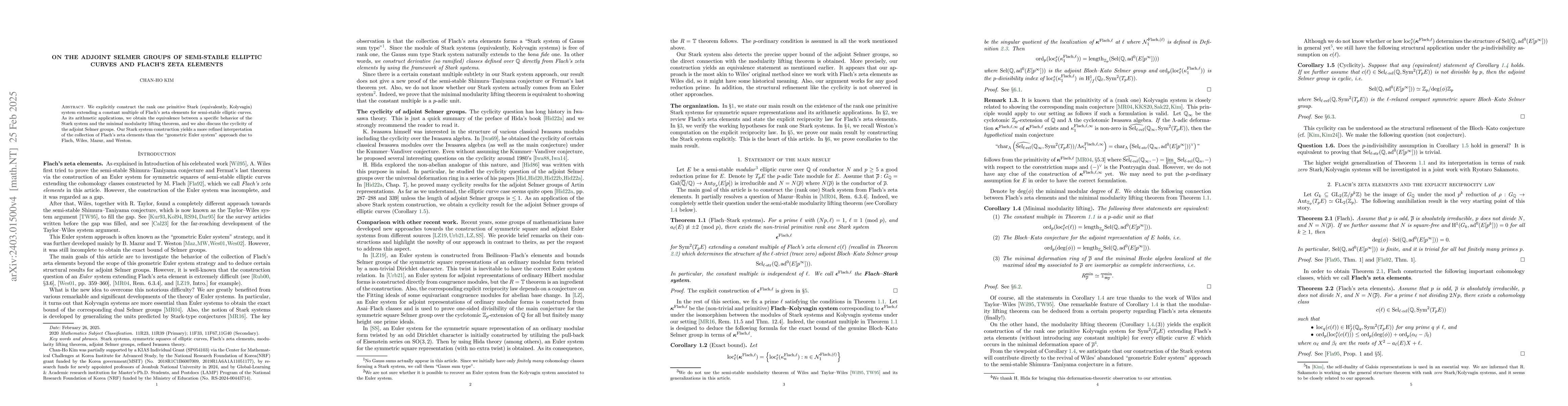 Thumbnail for On the adjoint Selmer groups of semi-stable elliptic curves and Flach's
  zeta elements