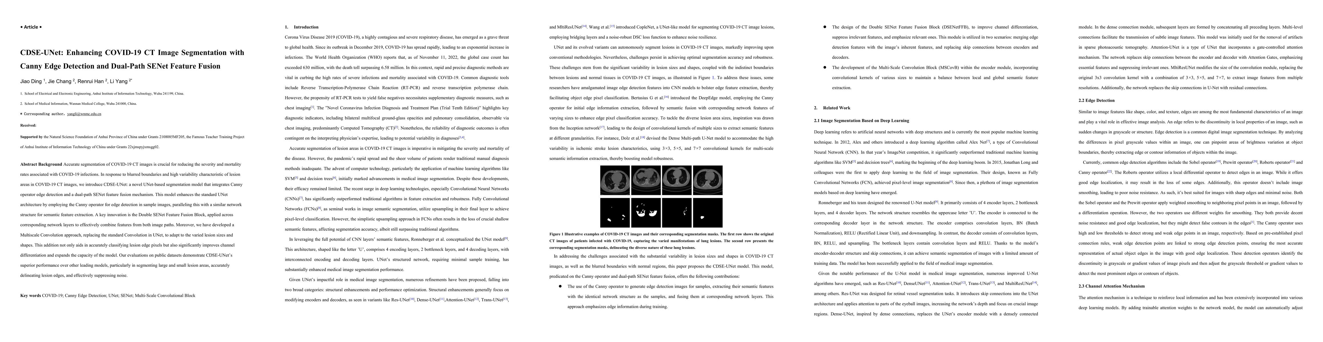Thumbnail for CDSE-UNet: Enhancing COVID-19 CT Image Segmentation with Canny Edge
  Detection and Dual-Path SENet Feature Fusion
