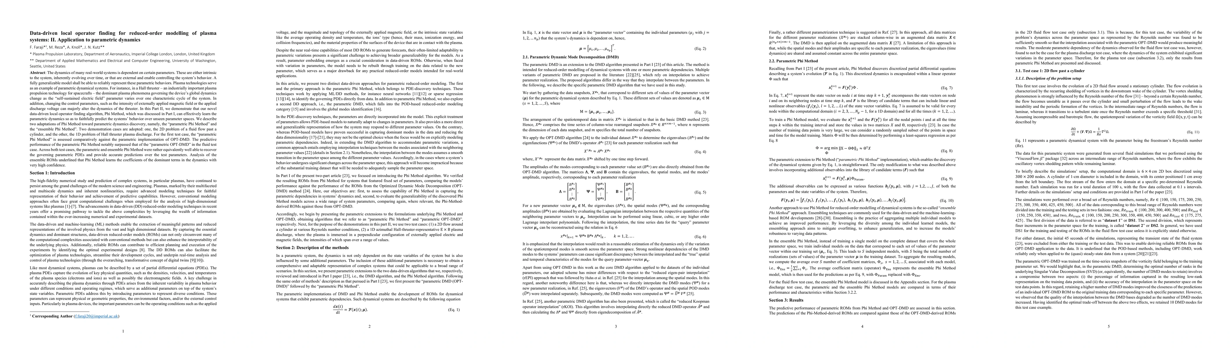 Thumbnail for Data-driven local operator finding for reduced-order modelling of plasma
  systems: II. Application to parametric dynamics