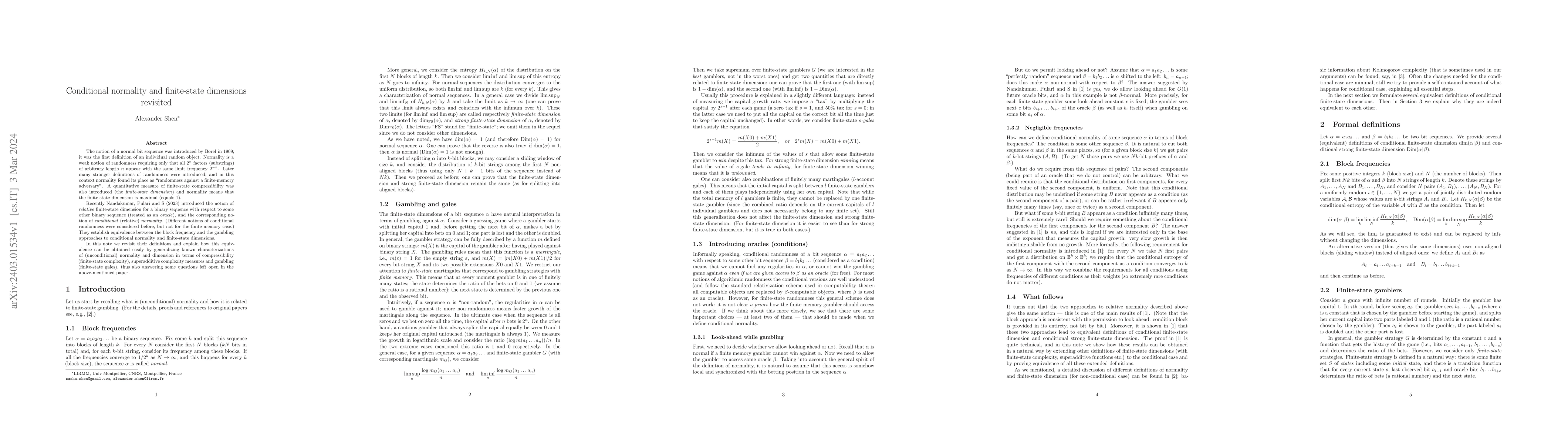 Thumbnail for Conditional normality and finite-state dimensions revisited