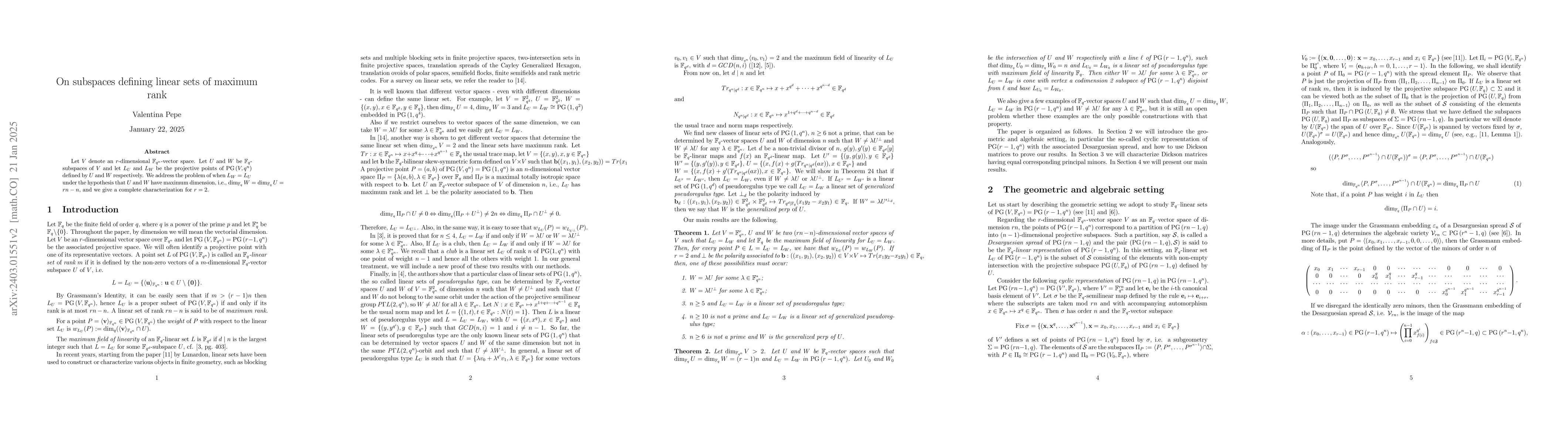Thumbnail for On subspaces defining linear sets of maximum rank