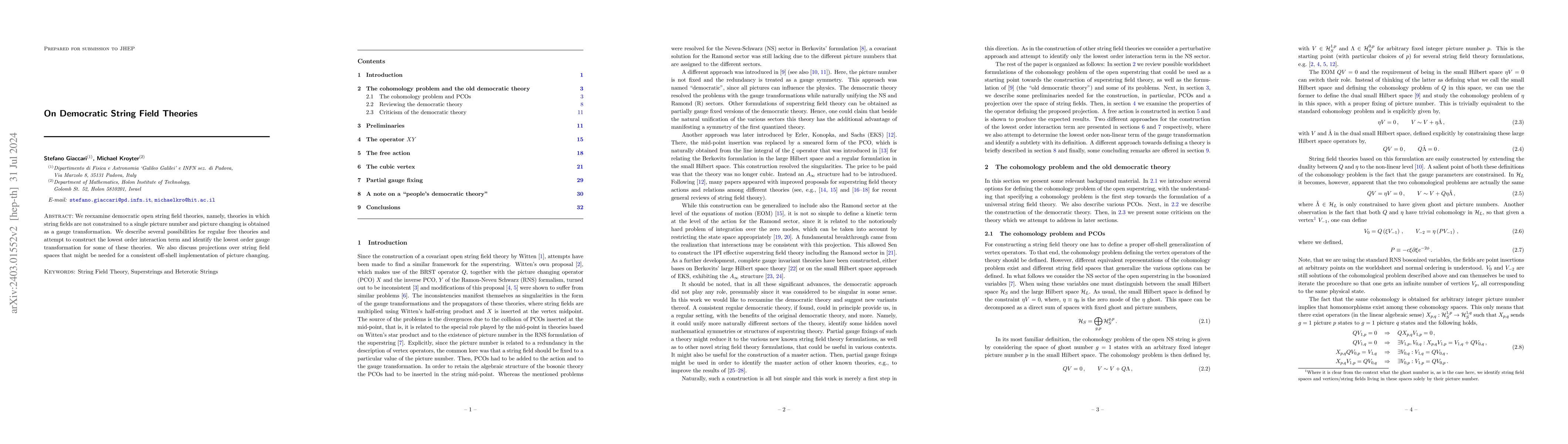 Thumbnail for On Democratic String Field Theories