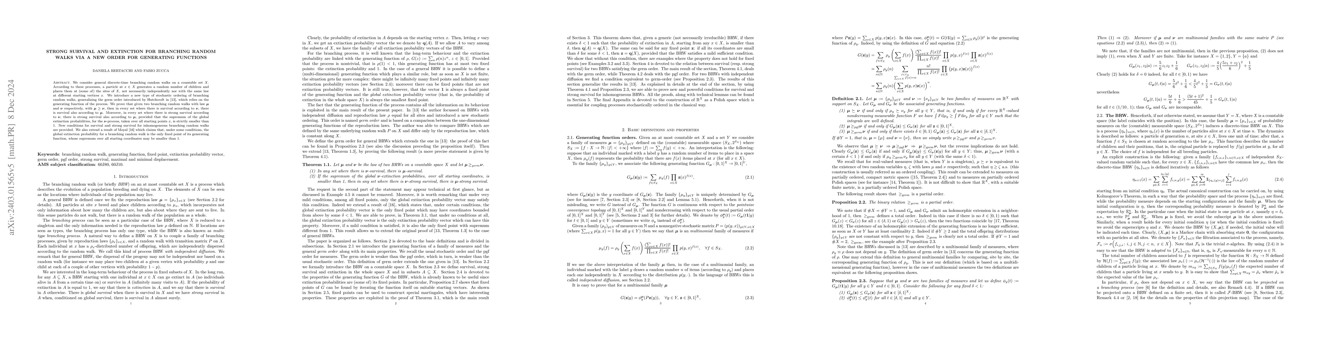 Thumbnail for Strong survival and extinction for branching random walks via a new
  order for generating functions