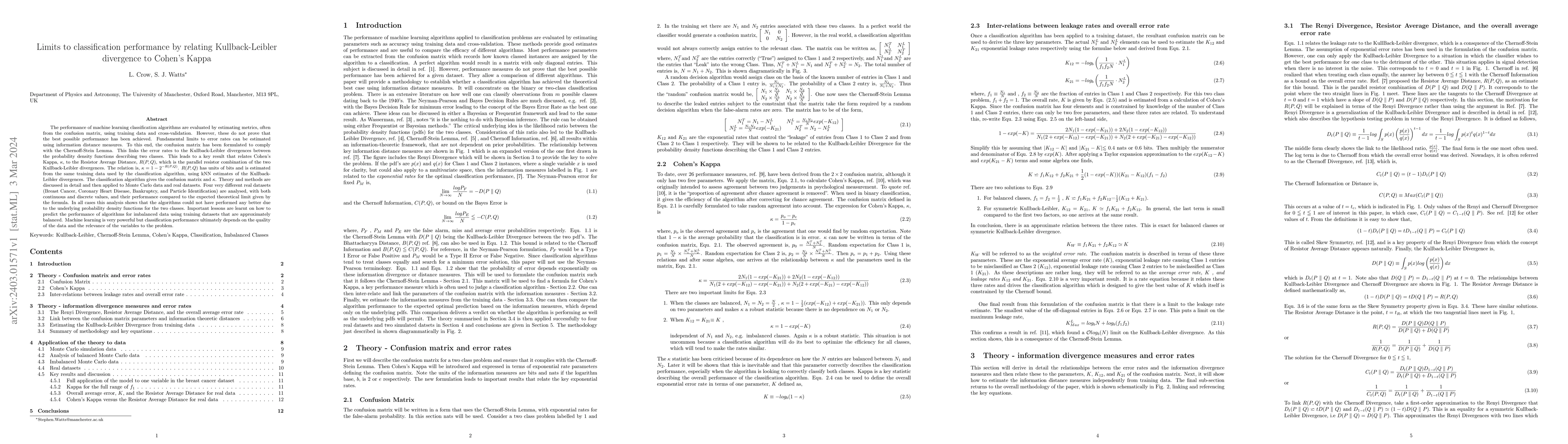 Thumbnail for Limits to classification performance by relating Kullback-Leibler
  divergence to Cohen's Kappa