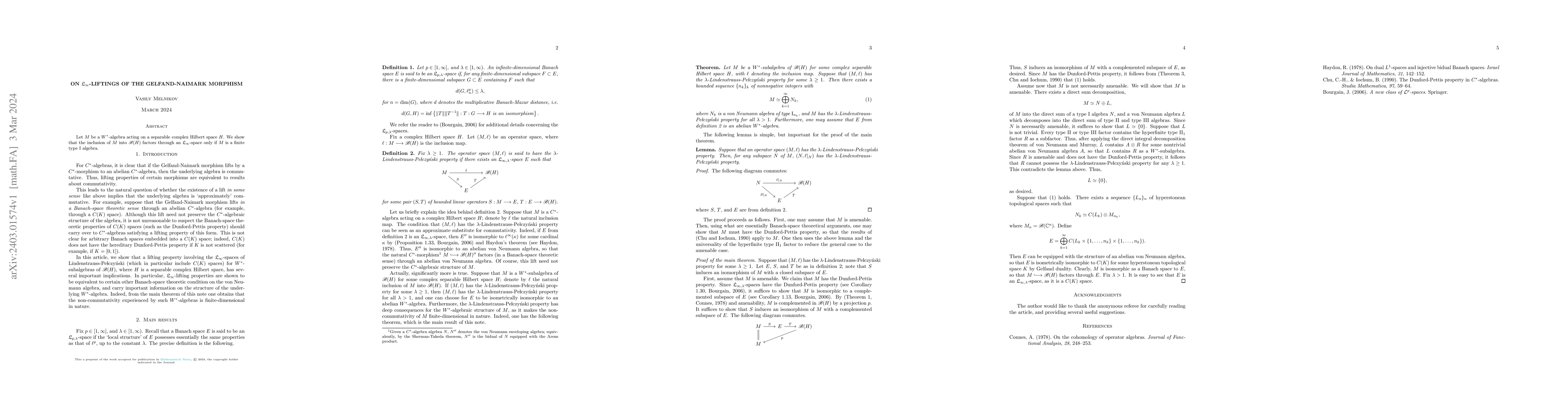 Thumbnail for On $\mathfrak{L}_{\infty}$-liftings of the Gelfand-Naimark morphism