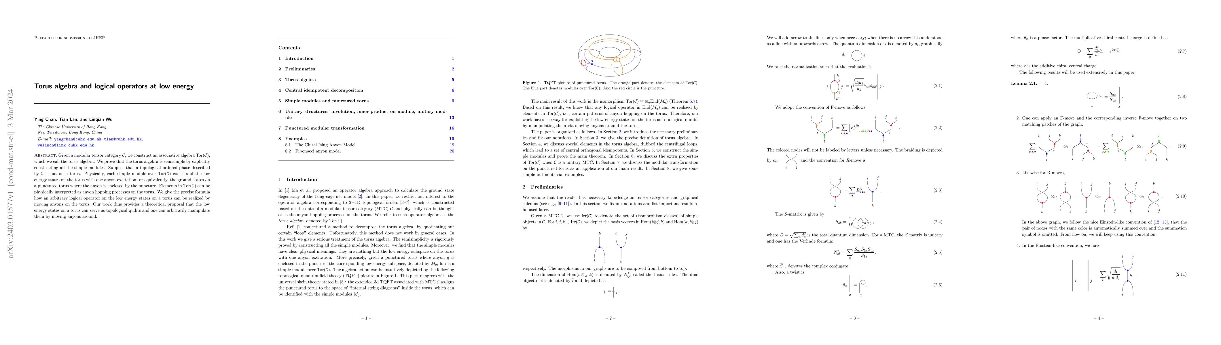 Thumbnail for Torus algebra and logical operators at low energy