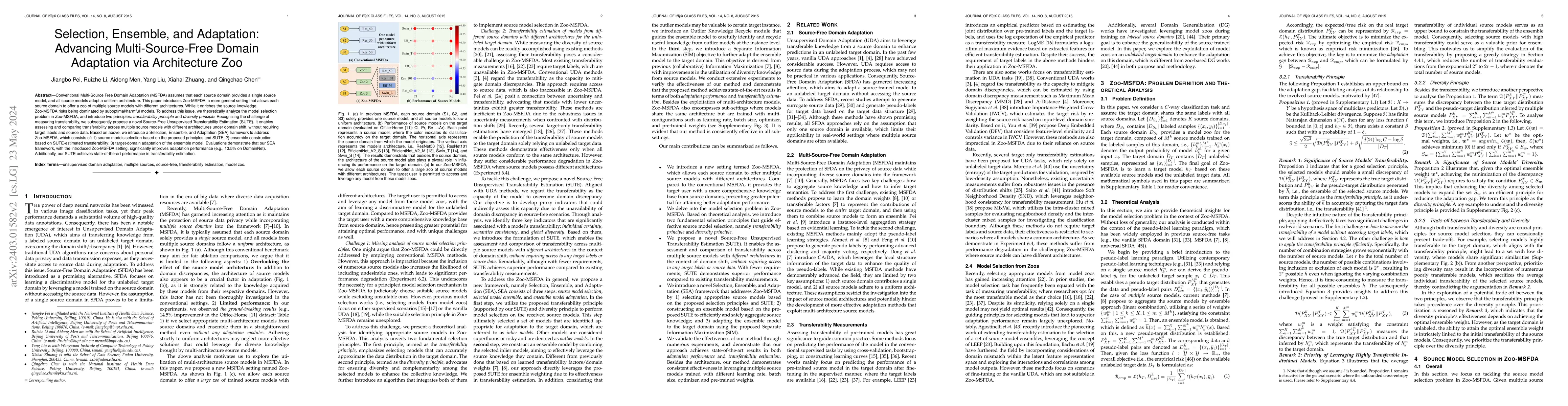 Thumbnail for Selection, Ensemble, and Adaptation: Advancing Multi-Source-Free Domain
  Adaptation via Architecture Zoo