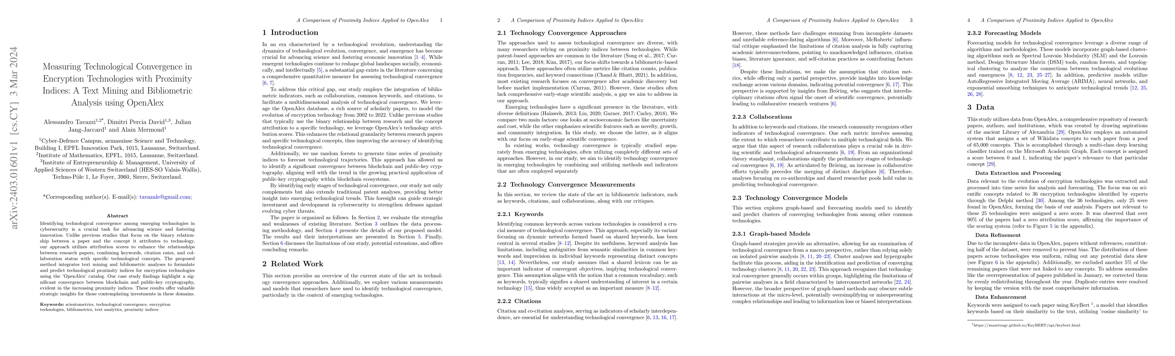 Thumbnail for Measuring Technological Convergence in Encryption Technologies with
  Proximity Indices: A Text Mining and Bibliometric Analysis using OpenAlex