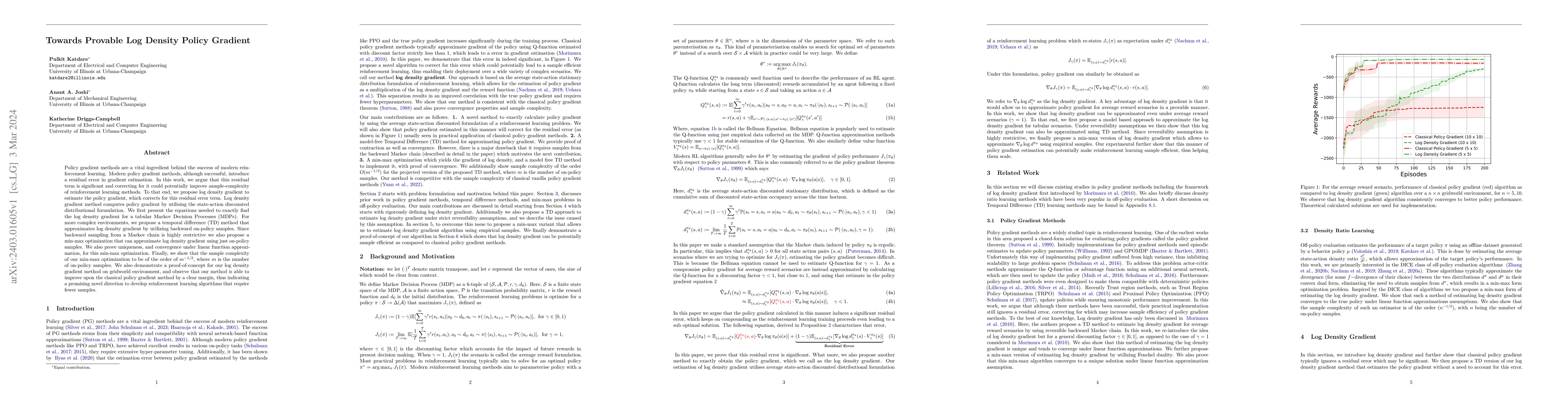Thumbnail for Towards Provable Log Density Policy Gradient
