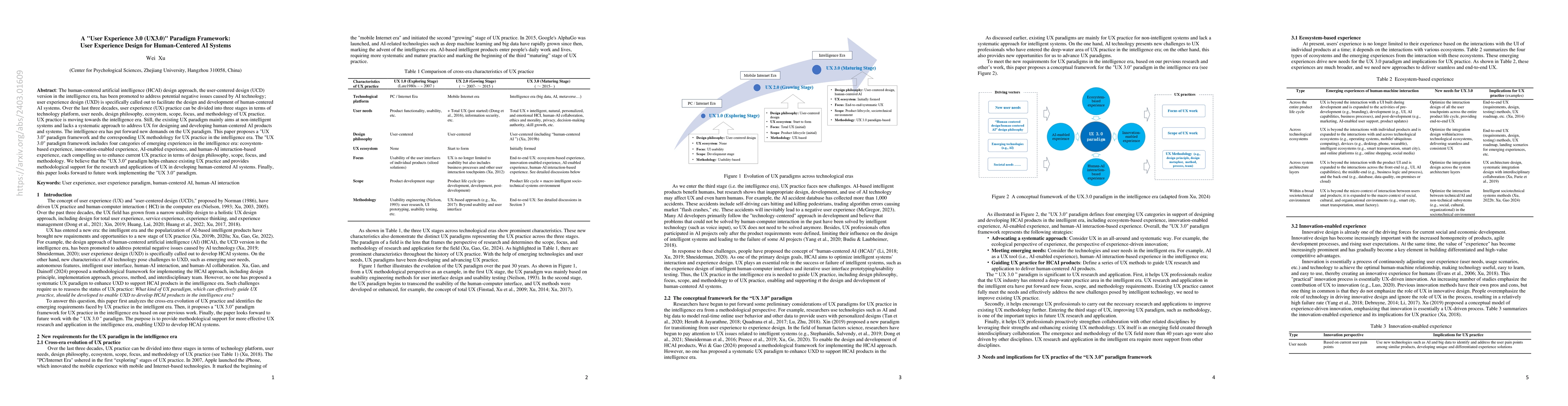 Thumbnail for A "User Experience 3.0 (UX 3.0)" Paradigm Framework: User Experience
  Design for Human-Centered AI Systems