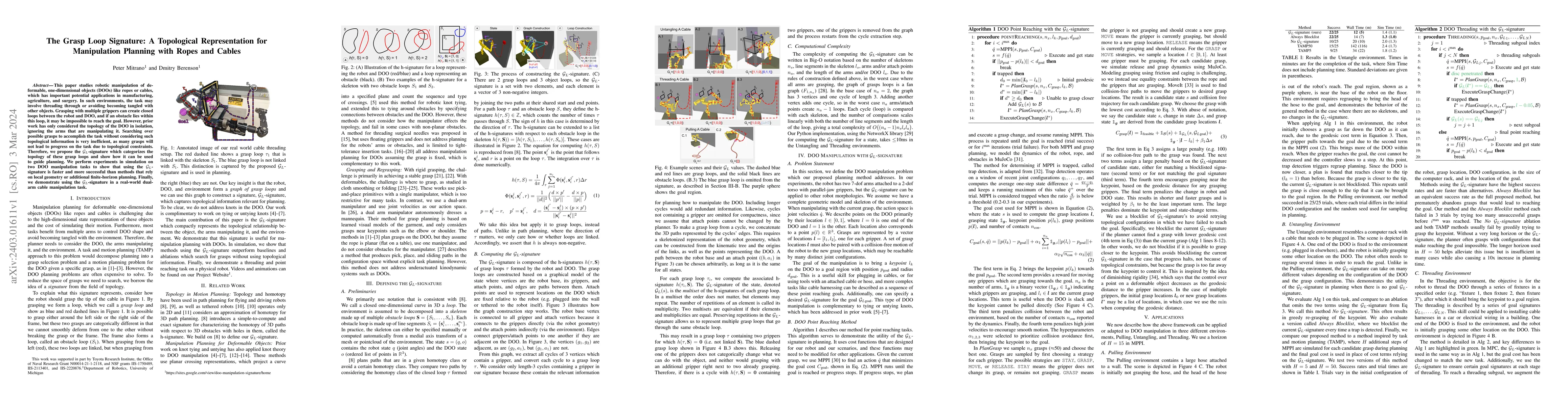 Thumbnail for The Grasp Loop Signature: A Topological Representation for Manipulation
  Planning with Ropes and Cables