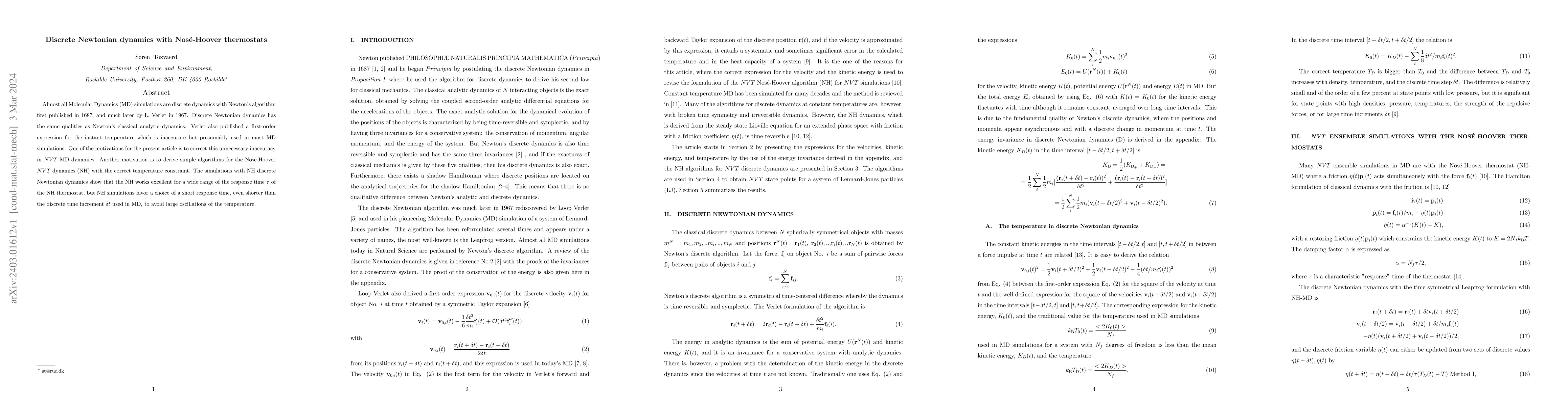Thumbnail for Discrete Newtonian dynamics with Nos\'{e}-Hoover thermostats