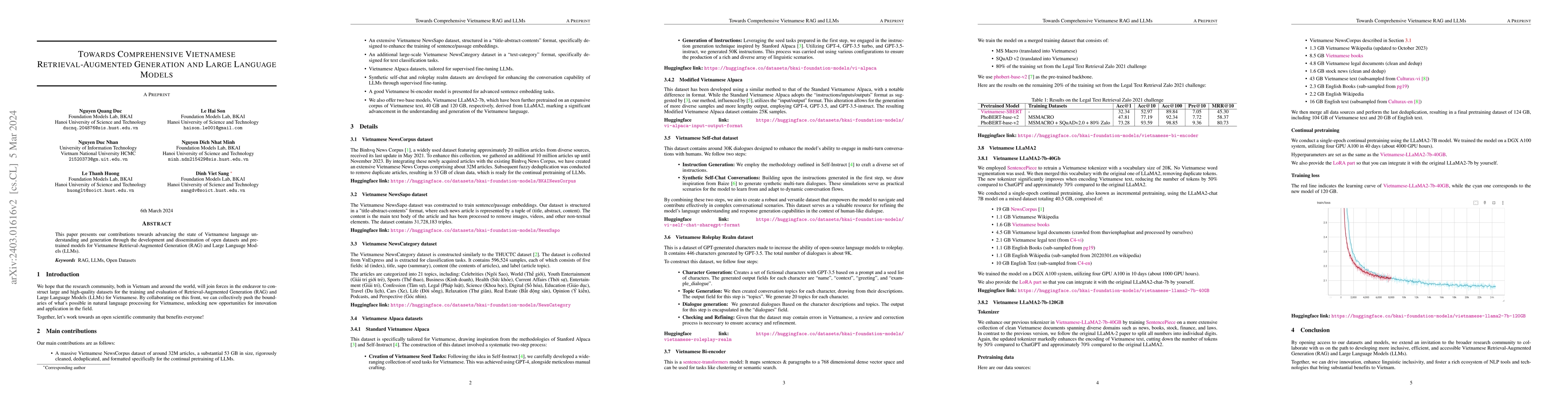 Thumbnail for Towards Comprehensive Vietnamese Retrieval-Augmented Generation and
  Large Language Models