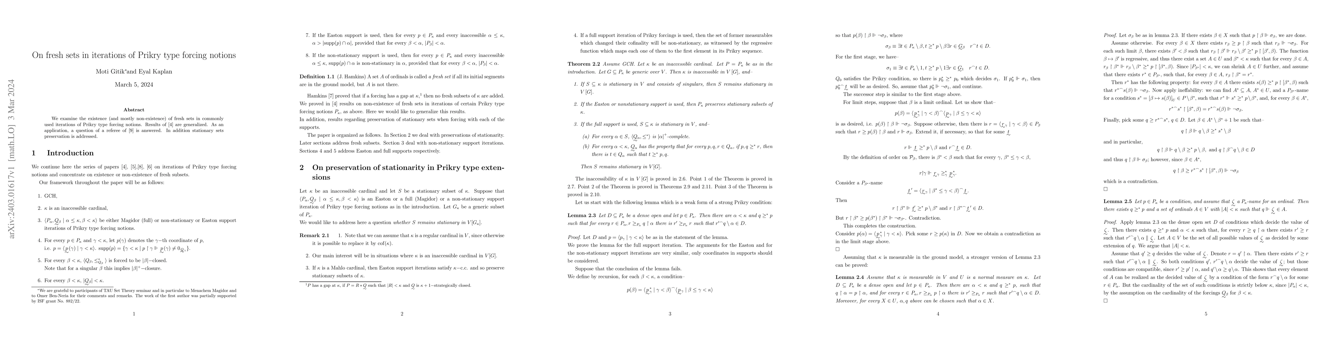 Thumbnail for On fresh sets in iterations of Prikry type forcing notions